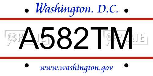 A582TM District Of Columbia License Plate