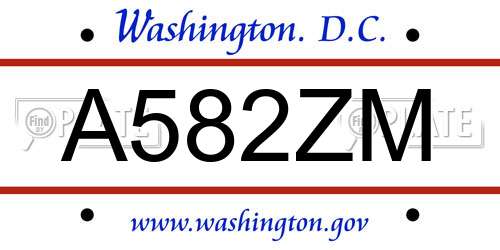 A582ZM District Of Columbia License Plate