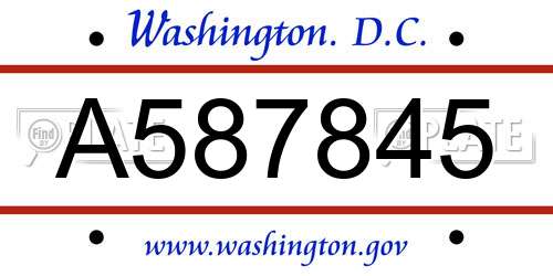 A587845 District Of Columbia License Plate