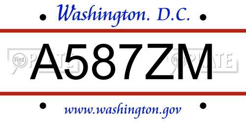 A587ZM District Of Columbia License Plate