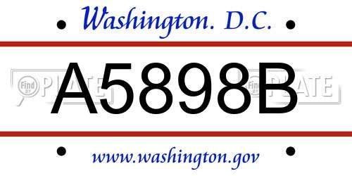 A5898B District Of Columbia License Plate