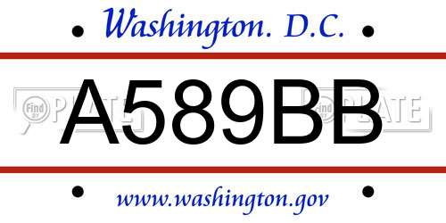 A589BB District Of Columbia License Plate