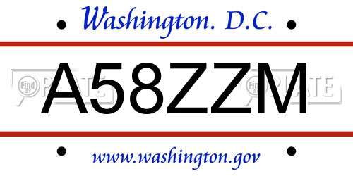 A58ZZM District Of Columbia License Plate
