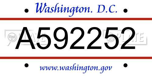 A592252 District Of Columbia License Plate