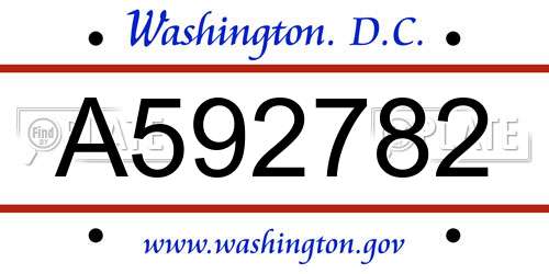 A592782 District Of Columbia License Plate