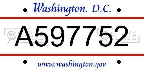 A597752 District Of Columbia License Plate