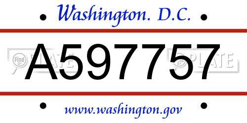 A597757 District Of Columbia License Plate