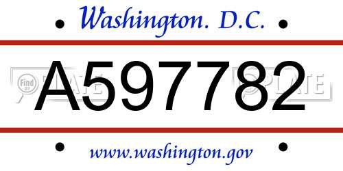 A597782 District Of Columbia License Plate