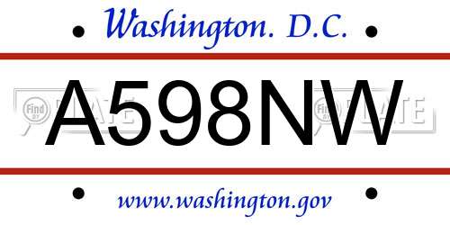 A598NW District Of Columbia License Plate