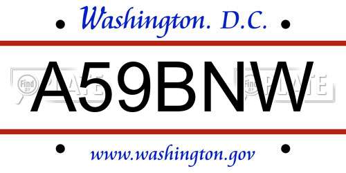 A59BNW District Of Columbia License Plate