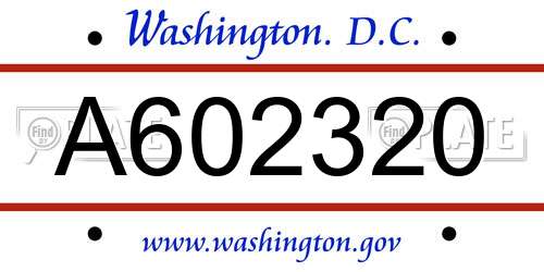 A602320 District Of Columbia License Plate