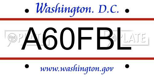 A60FBL District Of Columbia License Plate