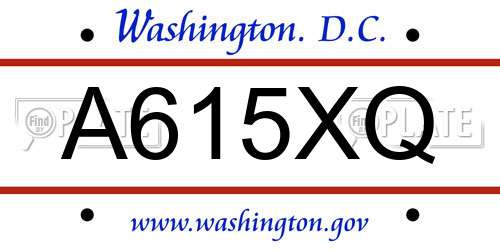 A615XQ District Of Columbia License Plate