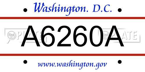 A6260A District Of Columbia License Plate