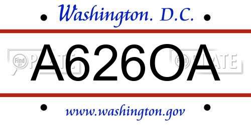 A626OA District Of Columbia License Plate