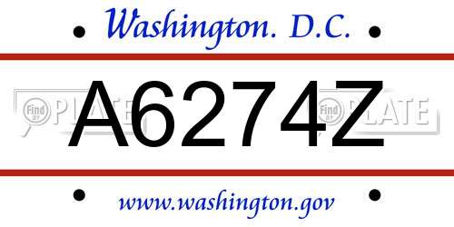 A6274Z District Of Columbia License Plate