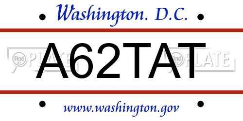 A62TAT District Of Columbia License Plate