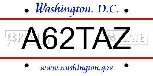 A62TAZ District Of Columbia License Plate