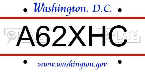 A62XHC District Of Columbia License Plate