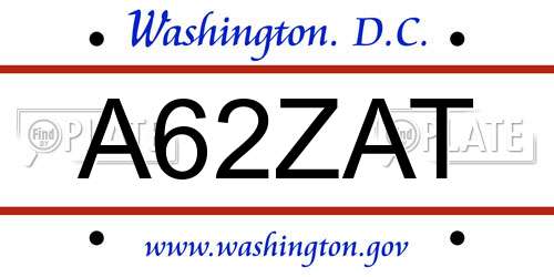 A62ZAT District Of Columbia License Plate