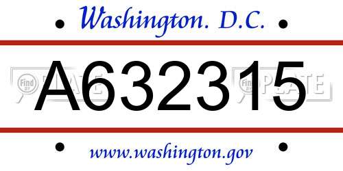 A632315 District Of Columbia License Plate