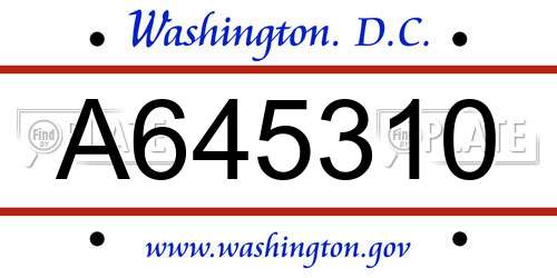 A645310 District Of Columbia License Plate