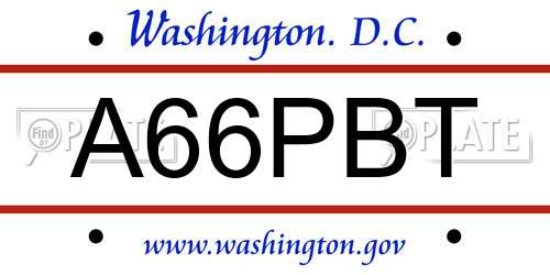 A66PBT District Of Columbia License Plate