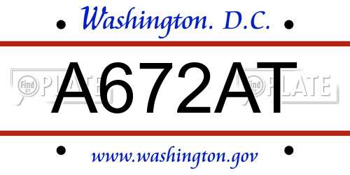 A672AT District Of Columbia License Plate
