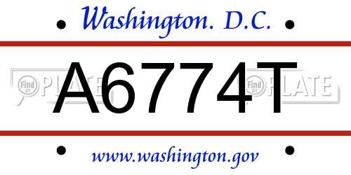 A6774T District Of Columbia License Plate