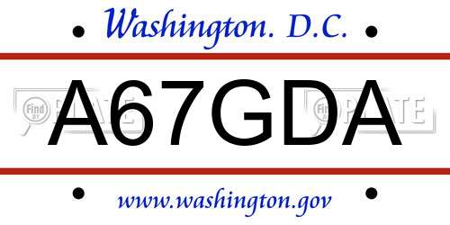 A67GDA District Of Columbia License Plate
