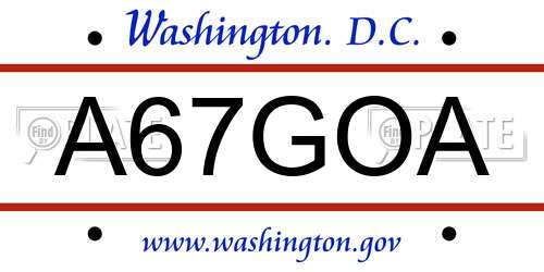 A67GOA District Of Columbia License Plate
