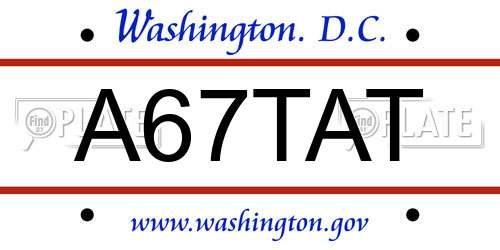 A67TAT District Of Columbia License Plate