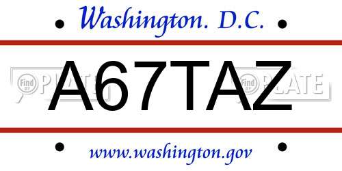 A67TAZ District Of Columbia License Plate