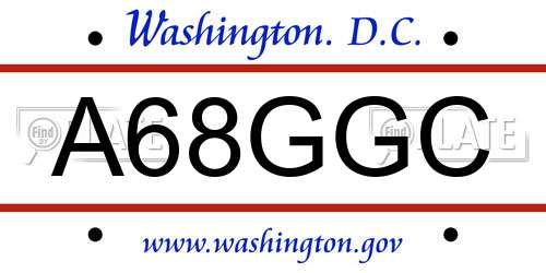 A68GGC District Of Columbia License Plate