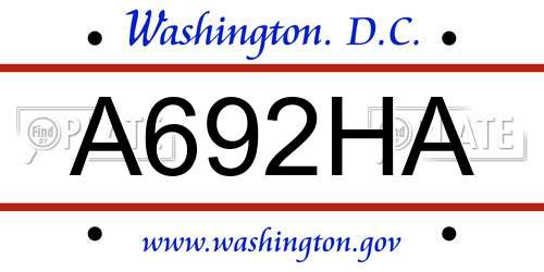 A692HA District Of Columbia License Plate