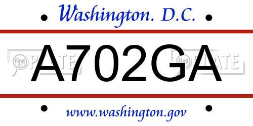 A702GA District Of Columbia License Plate