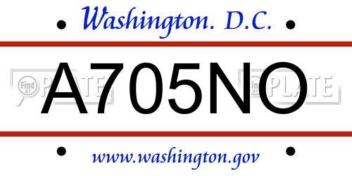 A705NO District Of Columbia License Plate
