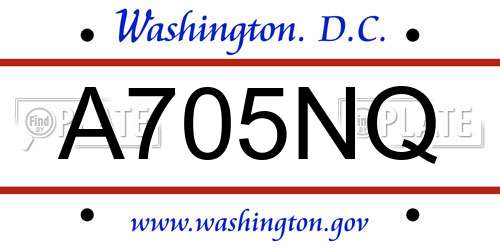 A705NQ District Of Columbia License Plate