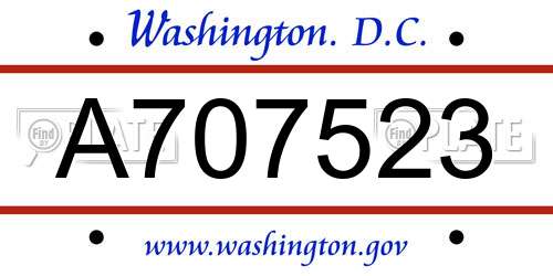 A707523 District Of Columbia License Plate