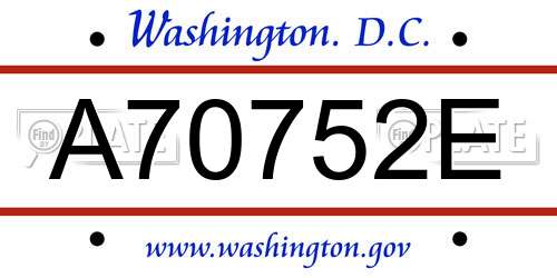 A70752E District Of Columbia License Plate