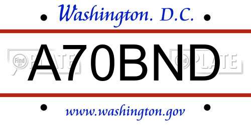 A70BND District Of Columbia License Plate
