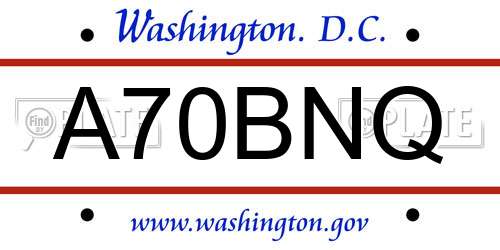 A70BNQ District Of Columbia License Plate