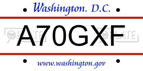 A70GXF District Of Columbia License Plate