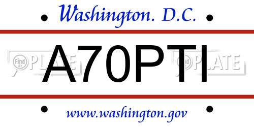 A70PTI District Of Columbia License Plate