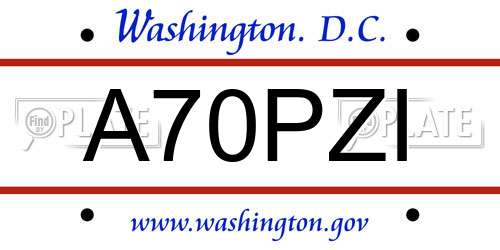 A70PZI District Of Columbia License Plate