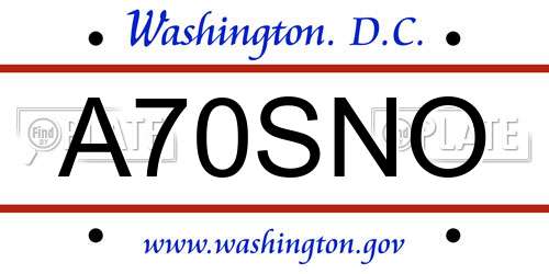 A70SNO District Of Columbia License Plate