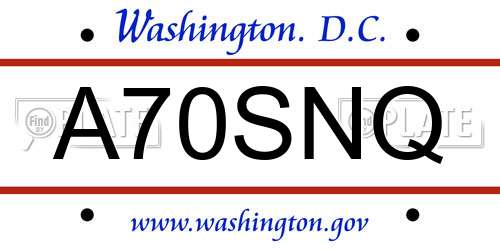 A70SNQ District Of Columbia License Plate