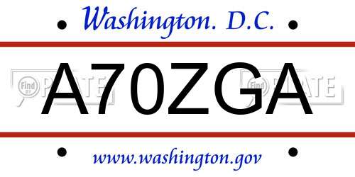 A70ZGA District Of Columbia License Plate