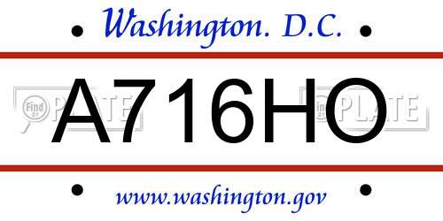 A716HO District Of Columbia License Plate