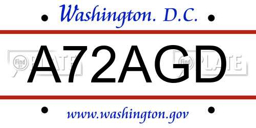 A72AGD District Of Columbia License Plate